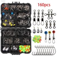 ₪ 160pcs/set Fishing Tackles Set Jig Hooks Beads Sinkers Weight Swivels Snaps Sliders Kit Angling Accessory