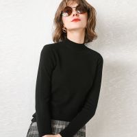 Mock Neck Sweater Women Jumper Cashmere Pullover Autumn Winter High Quality Sweater Simple Casual Office Lady Knitwear HW-1911