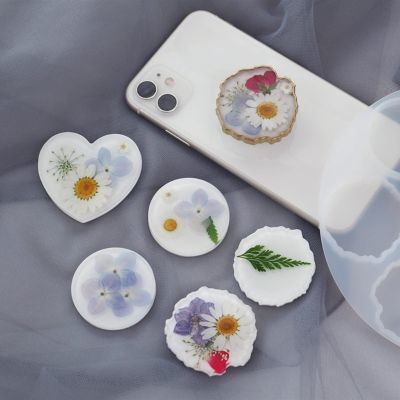 blg 7-Cavity Epoxy Resin Silicone Mold Phone Stand Grip Top Mold Kit Irregular Round Heart Phone Grip Holder Resin Mold 【JULY】