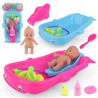 Cartoon Large Size Baby Doll Bath Toy Set Girls Bath Tub With Shower Accessories Children Pretend Role Play Bathroom Kids Toys