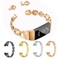 【lz】♣⊕❂  Pulseira de diamante para fitbit carga 5 pulseira moda bling rosa ouro senhoras pulseira metal loop corrente banda correa para carga 2 3