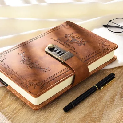 200 Pages A5 Retro Password Book with Lock Diary Thickened Creative Hand Ledger Student Notepad Stationery Notebook Binder