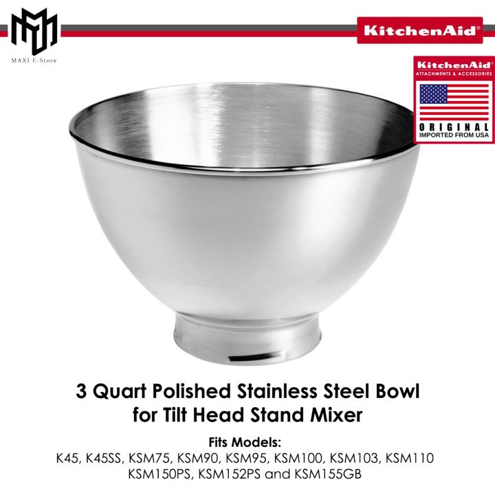 KitchenAid 3 Quart Polished Stainless Steel Bowl for Tilt Head