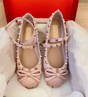 New Factory Outlet Round Head Bow Ballet Shoes Female Retro Rivet Single Fairy Wearing Flat Bottom