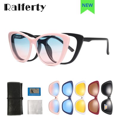Ralferty แว่นตากันแดดแม่เหล็กผู้หญิง,เทรนด์2023 6 In 1แว่นตาตาแมวสีชมพูกรอบแว่นตาออปติก Gafas De Sol Mujer