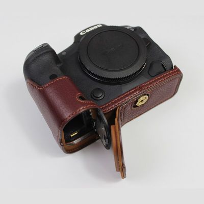 portable Real Genuine Cowhide Leather case camera bag For Canon EOS R5 R6 cameras cover shell With Battery Opening