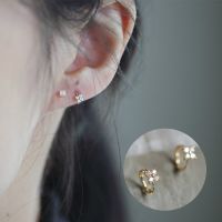 GOLDtutu Customized Mini Four Leaf Small Flower Earring Pure 9k Gold Zircon Temperament Simple Small Ear Buckle Earring