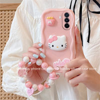 แม่พิมพ์กลม เคส Phone Case Huawei Nova Y70 Y71 Y90 Y91 P60 Mate 50 Pro ใหม่ เคสโทรศัพท์ Hello Kitty สามมิติลายการ์ตูนน่ารักสีชมพูพร้อม2023สร้อยข้อมือลูกปัด