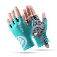 ☍ ผู้ชายฤดูร้อน Half Finger ICE Silk Letter กีฬาจักรยานขี่จักรยานจับลื่น Breathable Mitten GYM Fitness Shock Pad ถุงมือ P59