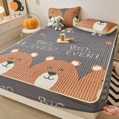 Summer Sleeping Bed Cover Cool Comfortable Latex Bed Mat Quilting Fitted Sheet Cartoons Double Queen King Size Mattress Cover