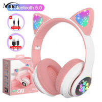 Cute Cat Ears Wireless Headphones With Mic Stereo Music Gaming Led Rgb Bluetooth-compatible Headset For Girls Boys