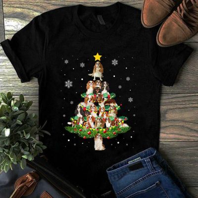 Cotton Soft Cavalier King Charles Spaniel Gift Of Christmas Tree Dog Xmas Light Gift TShirt  HC1Z