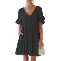 【HOT】❈▨¤ Womens V Neck With for Knee Length Dresses