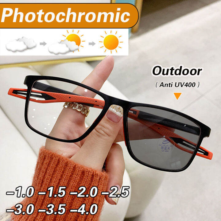 【Photochromic + Myopia Grade】TR90 Sports Myopia Glasses Men Anti Blue