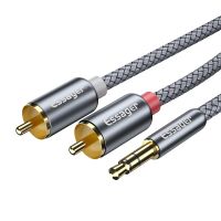 สายเคเบิล RCA Essager แจ็ค3.5มม. ถึง2 RCA Aux สายออดิโอ3.5มม. ไป2RCA ตัวแยกอะแดปเตอร์ตัวผู้สำหรับกล่องทีวีแอปเปิ้ลทีวีสายลำโพง