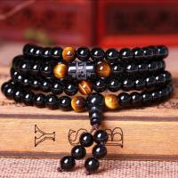 Black 108 Prayer Beads Tiger Eye Stone celet Necklace Crystal Strand Mala Rosary Buddhist Buddha Lover Amulet Jewelry