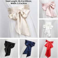 Satin Silk Wide Belt Women 250cm Long Japanese Style Lace Up Waistbands Satin Corset Belts Ribbon Cummerbund