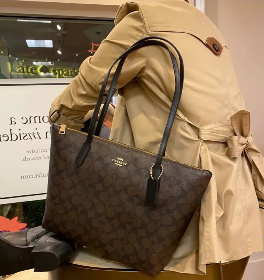 Coach, Bags, Coach Zip Top Tote Bag Brown Signature Style
