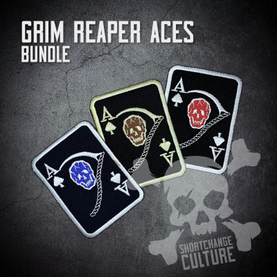 ตัวรีดติดเสื้อ ตัวรีดลายปัก อาร์มปัก Grim Reaper Aces Patch Bundle