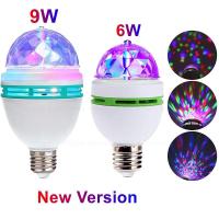 หลอดไฟ RGB LED 9W 6W E27เครื่องฉายแสงสีมหัศจรรย์ USB ไฟเวทีแบบหมุนอัตโนมัติ AC220V 110V สำหรับวันหยุดบาร์ปาร์ตี้ดิสโก้ KTV