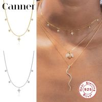 Canner 100 925 Sterling Silver Choker Necklace Cross Moon Stackable Clavicle Chain Necklaces For Women Fine Jewelry Collares W5