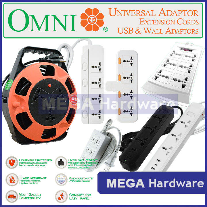 Omni Travel Extension Cord (with USBA or Type C) or (4 gang) (5 gang
