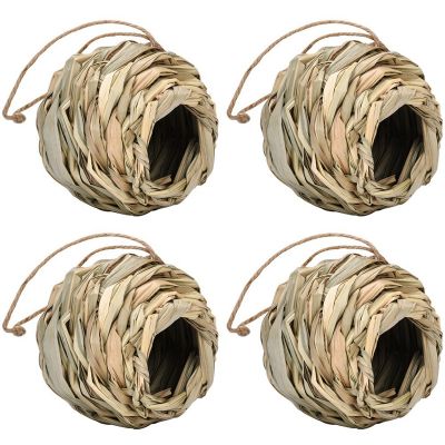 4Pack Hanging bird Nest House for Outside,Hand Woven,Made of Natural Grass for Gardens,Balconies,Tree Trunks