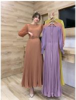 Ele and Fashionable Muslim Dress Design Feeling Pleated Slim Temperament Womens Spring New French Dress Long Pleated Skirt