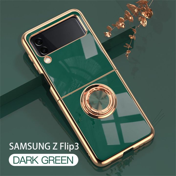 สำหรับ-samsung-z-พลิก3-4เคสชุบที่วางแหวนแม่เหล็กโทรศัพท์เคสสำหรับ-galaxy-พลิก3-5g-ซิลิโคนกันกระแทกยืนด้านหลังปก-carterfa