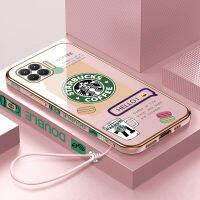 เคสเคสมือถือสำหรับ OPPO A93 2020 /OPPO 4F Reno พร้อมโลโก้ฟรีสายคล้อง + โลโก้ Starbucks ฝาหลังนิ่มเคลือบขอบสี่เหลี่ยม