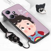 สำหรับ Infinix Hot 30 Infinix เคส30i ร้อน30 Play (แหวนใส่นิ้ว + สายคล้อง) สาวน่ารักดื่มเคสโทรศัพท์มีลายเครื่องดื่มดีไซน์สาวสวยเคสซิลิโคนนิ่มกันกระแทกฝาครอบด้านหลังโทรศัพท์ป้องกัน TPU