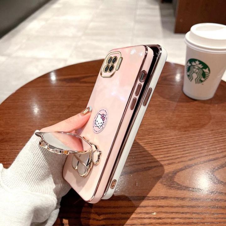 folding-makeup-mirror-phone-case-for-oppo-a73-2020-f17-a93-2020-reno-4f-reno-4-lite-f17-pro-case-fashion-cartoon-cute-cat-multifunctional-bracket-plating-tpu-soft-cover-casing