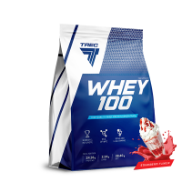 Trec Nutrition  Whey100 รส  Strawberry ขนาด 900 g.  เวย์ โปรตีน เวย์โปรตีนเพิ่มกล้ามเนื้อ โปรตีนคอนเซนเทรต