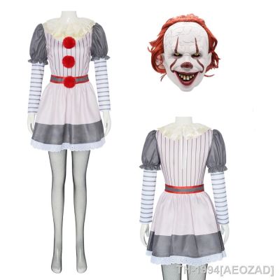 AEOZAD Palhaço de Volta à Alma คอสเพลย์ Feminino Máscara Joker Halloween Vestido Horror Meias Rede Pesca Interpretação Papéis