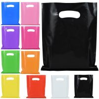 ∈❦◙ 10/20pcs Wholesale Color Plastic Bag Candy Color Blank Flat Gift Shopping Bag With Handle Clothes Packaging Bag Convenient Pouch