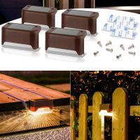 4pcs Solar Deck Lights Waterproof Led Solar Lamp Outdoor Warning Warm Light for Steps Decks Pathway Yard Stairs Fences Tent Camp