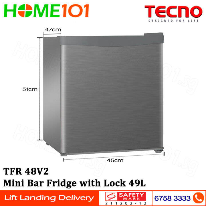 Tecno Mini Bar Fridge with Lock 49L TFR 48V2 Lazada Singapore