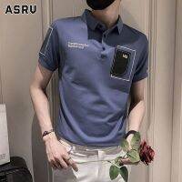 ASRV เสื้อยืดเสื้อเชิ้ตแขนสั้นโปโลสำหรับผู้ชายเสื้อยืดปกครึ่งแขนยี่ห้อน้ำสีฟ้า