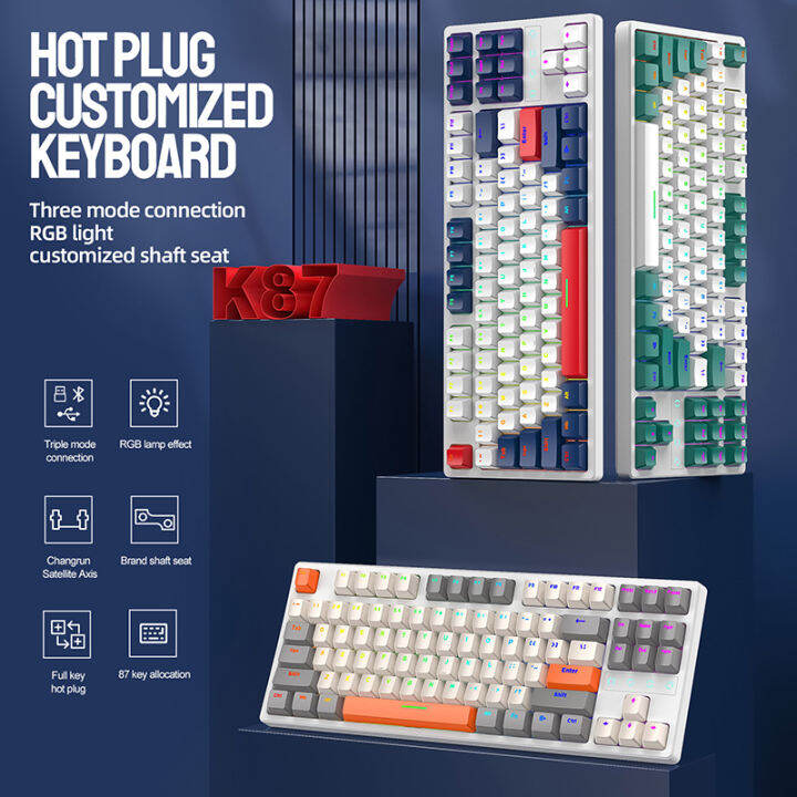 K87 mechanical keyboard 87 keys keyboard gamer hot swappable connectors ...