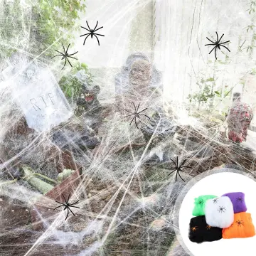 Halloween Stretch Spider Webs Scary Party Scene Horror House Props with 30 Fake Spiders for Halloween Decorations