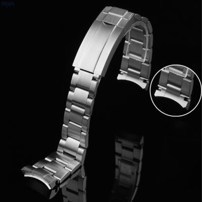 ﹍۞ 20มม. 316L Stainless Steel Curved End Watch Band Men Women Solid Metal Folding Buckle Wrist Bracelet เงิน Strap Accessories