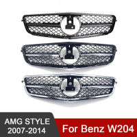 สำหรับ Benz C Class W204 2007-2014สีดำ เงิน AMG สไตล์รถกันชนหน้า Racing Grille สำหรับ