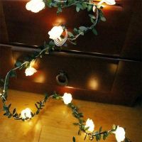 10/20/40leds Rose Flower Vine LED String Lights Battery/USB Powered Green Leaf Fairy Garland for Christmas Party Valentines Day