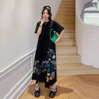 Gauze Dress Women Print Patchwork Casual Dress Loose T-shirt