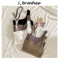 i_brashop เสื้อครอปสายเดี่ยวแบบข้างเดียวเก๋มากเกาหลีมาก สายเดี่ยวผ้าร่อง ไหมพรม BAB229