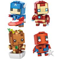 หุ่น Marvel Avenger มินิบล็อก Pahlawan Super Nanobrick Captain America Groot สไปเดอร์แมนไอรอนแมน Mainan Bata Banan Kepala Besar