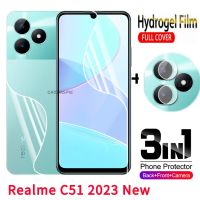 Realme C51ฟิล์มไฮโดรเจลป้องกันกล้องมองหลัง2023 3in 1หน้าจอแบบอ่อนสำหรับ Realme Realmi C51 C53 C 51 RealmeC51 51C NFC 2023ไม่กระจกเทมเปอร์คลุมทั้งหมดหลังด้านหน้า