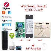 Zigbee โมดูลรีเลย์ Wifi 2 1Ch DC 12V 24V 7V-32V RF สวิตช์อัจฉริยะทำงานร่วมกับ Tuya สมาร์ทไลฟ์โหมดล็อกตัวเอง