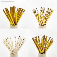 ┅₪▲ 50Pcs Gold Silver Rose Gold Paper Straws Wedding Birthday Party Decoration Disposable Drinking Straws Event Tableware Supplies