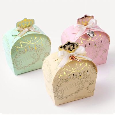 Paper Box Favor Gift Royal Crown Boxes Baby Shower Gender Reveal Candy Packaging Wedding Boxes 10Pcs Gift Wrapping  Bags